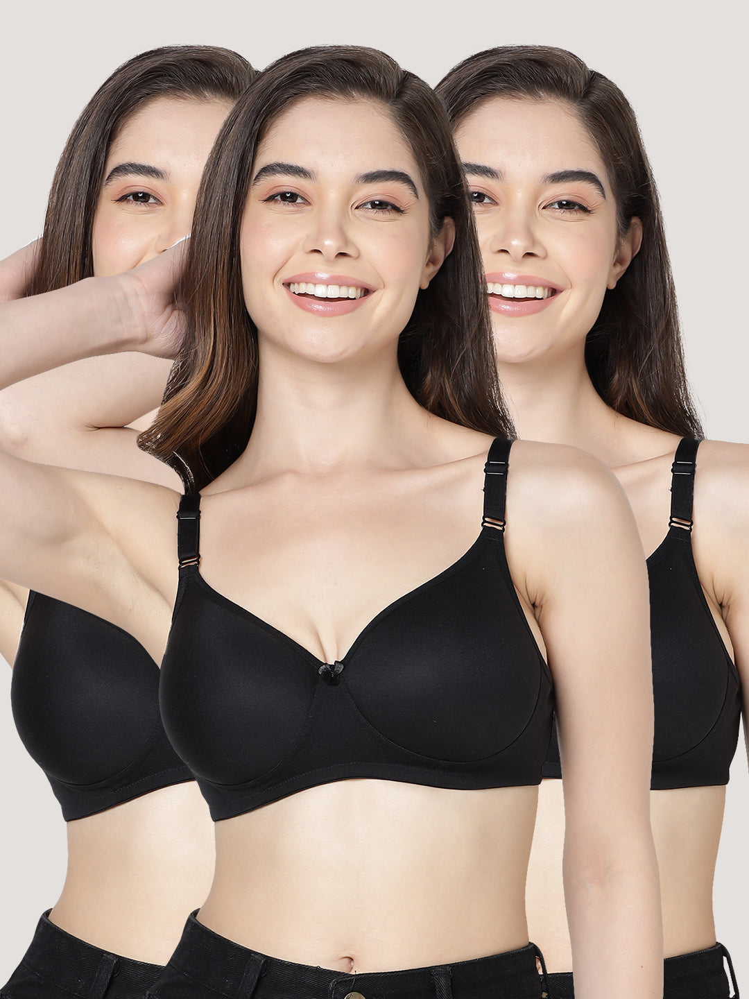 Cherry Full Coverage Lightly Padded Everyday Bra Pack of 3-BLACK BLACK  BLACK
