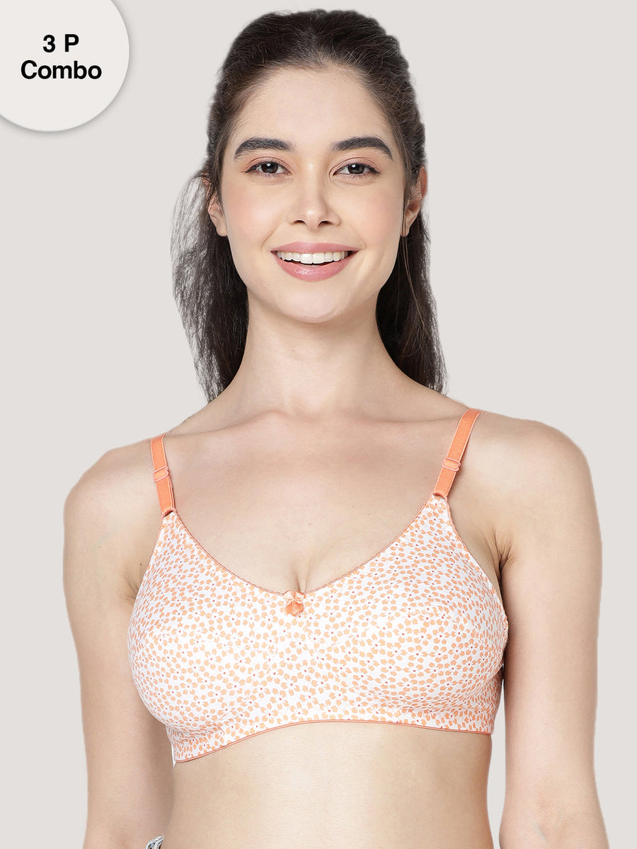 Buy Kalyani Cotton Non Padded Non Wired Full Coverage Bra - Pack of 3  (#Fortune-White-28B) at