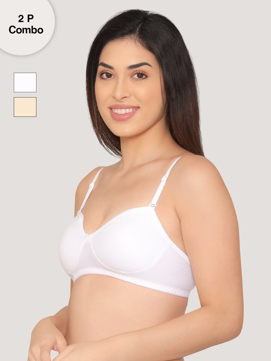 Buy ETHLYN Women Cotton Solid Beige&White Non Padded Full Coverage T-shirt  Bra Pack of 2 Online at Best Prices in India - JioMart.