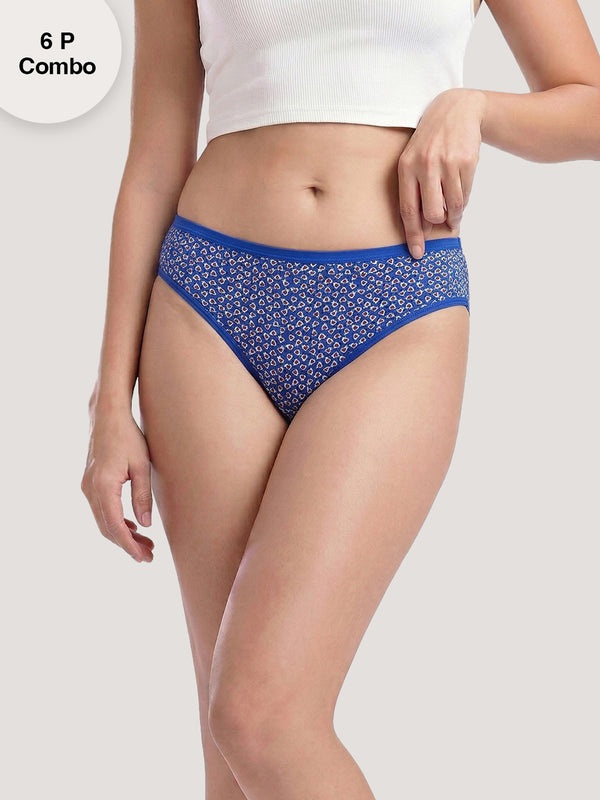 Kalyani 11028 Women Cotton Low Waist Printed Panties (Briefs) | Pack of 6