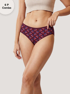 Kalyani 11034 Women Cotton Low Waist Printed Panties (Briefs) | Pack of 6