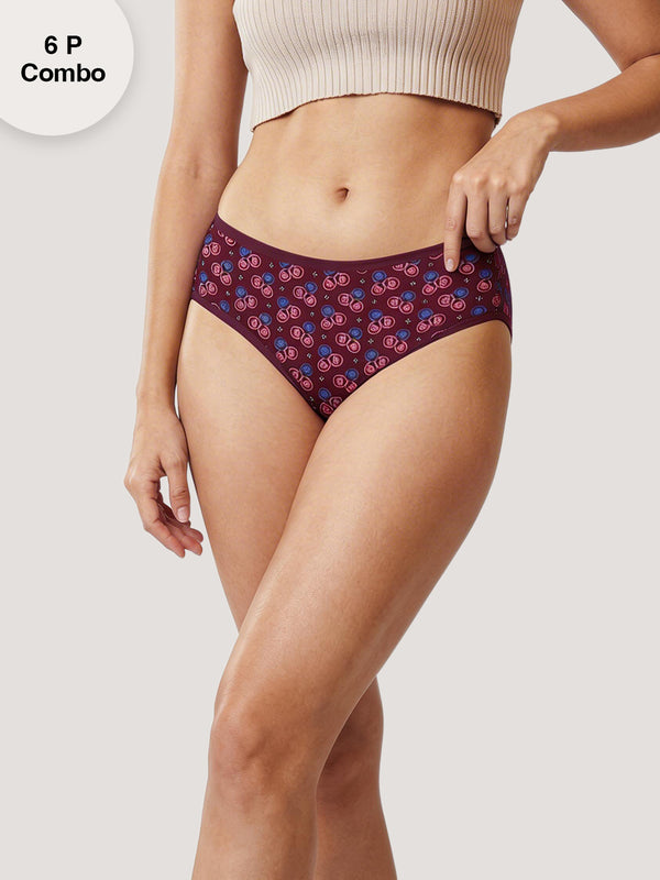 Kalyani 11034 Women Cotton Low Waist Printed Panties (Briefs) | Pack of 6