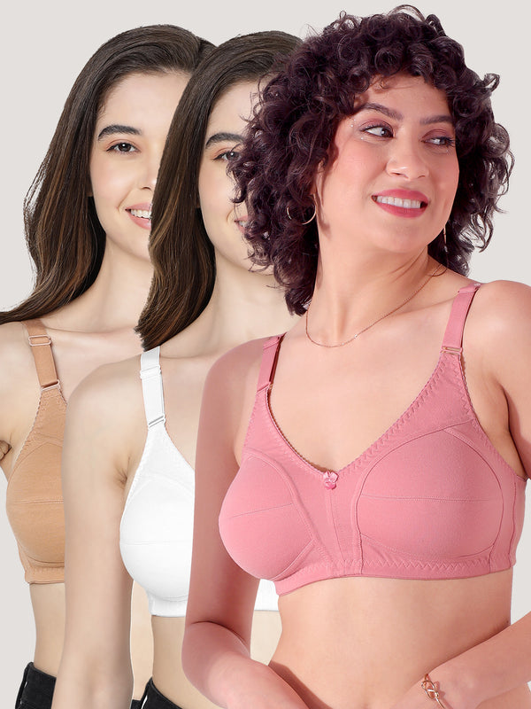 Anaya Full Coverage M Frame Minimizer Bra | Pack of 3-ONION CAMEL WHITE