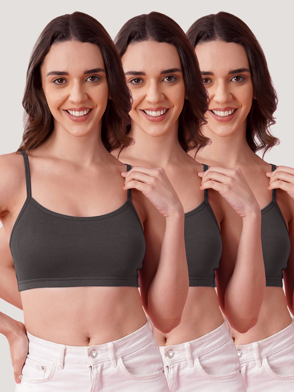 Kalyani Mia Full Coverage Double Layered Cups Cotton Beginners Bra |Pack of 3 ASH & ASH & ASH