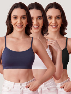 Kalyani Mia Full Coverage Double Layered Cups Cotton Beginners Bra |Pack of 3 EVENING BLUE WHITE  BLACK