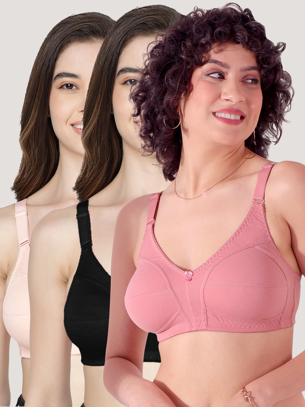 Anaya Full Coverage M Frame Minimizer Bra | Pack of 3-ONION PEACH BLACK