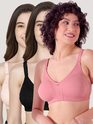 Anaya Full Coverage M Frame Minimizer Bra | Pack of 3-ONION PEACH BLACK