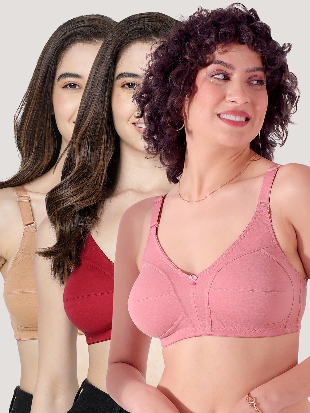Anaya Full Coverage M Frame Minimizer Bra | Pack of 3-ONION MAROON CAMEL