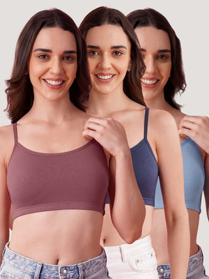 Kalyani Mia Full Coverage Double Layered Cups Cotton Beginners Bra |Pack of 3 S.BLUE & EVENING BLUE & ONION RUST
