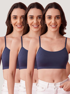 Kalyani Mia Full Coverage Double Layered Cups Cotton Beginners Bra |Pack of 3 EVENING BLUE  EVENING BLUE  EVENING BLUE