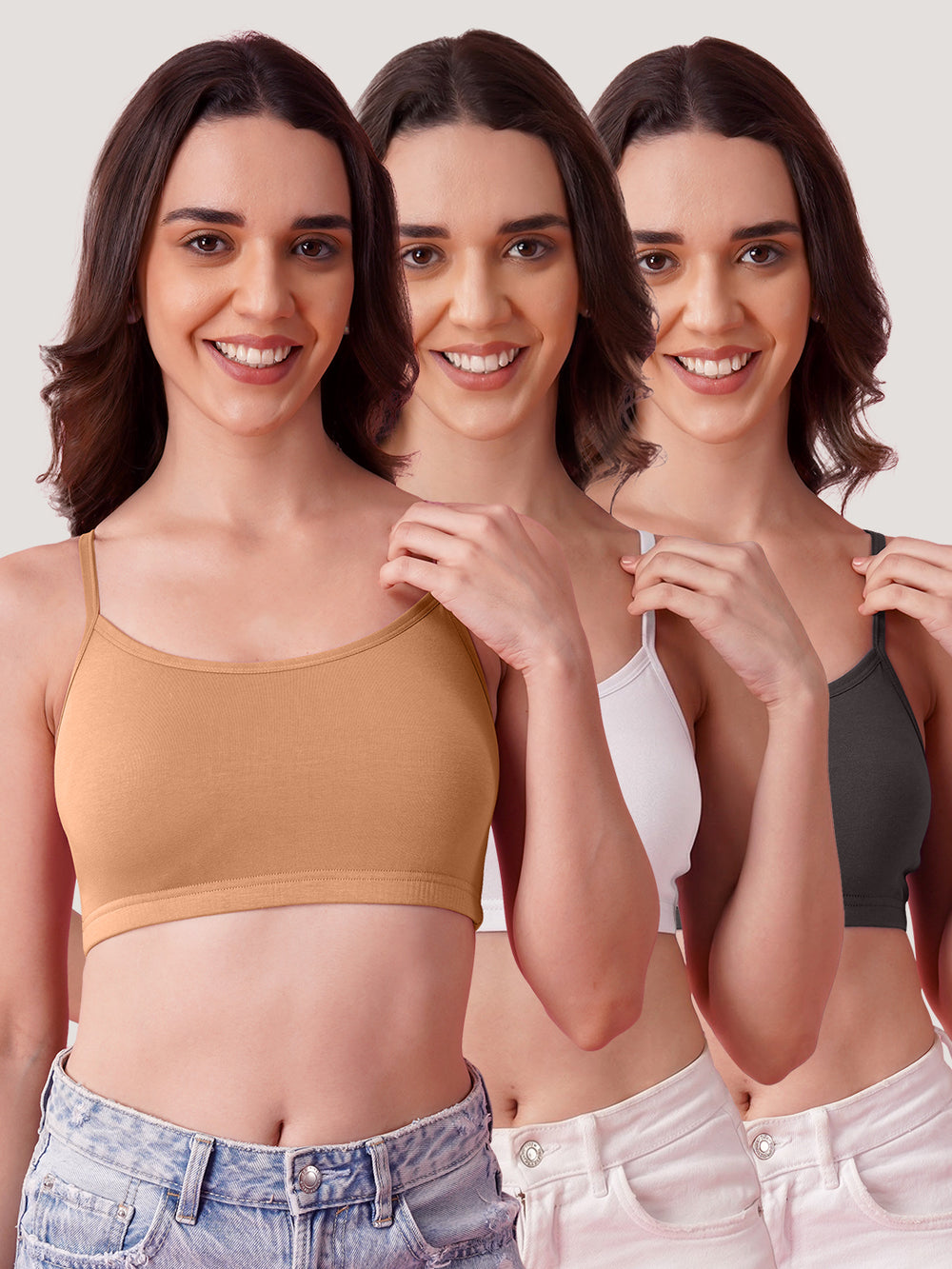 Kalyani Mia Full Coverage Double Layered Cups Cotton Beginners Bra |Pack of 3 ASH WHITE NUDE