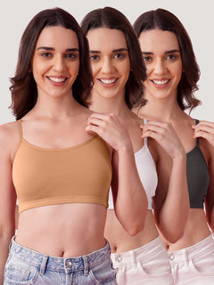 Kalyani Mia Full Coverage Double Layered Cups Cotton Beginners Bra |Pack of 3 ASH WHITE NUDE