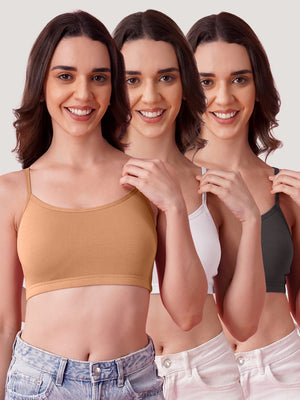 Kalyani Mia Full Coverage Double Layered Cups Cotton Beginners Bra |Pack of 3 ASH WHITE NUDE