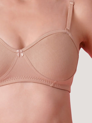 K LINGERIE Roxy Girl's Non Padded Multiway Straps Demi Cup Balconette Bra-FAWN BLACK