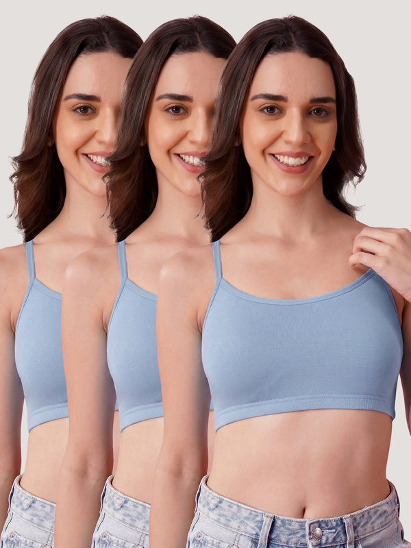 Kalyani Mia Full Coverage Double Layered Cups Cotton Beginners Bra |Pack of 3 S.BLUE & S.BLUE & S.BLUE