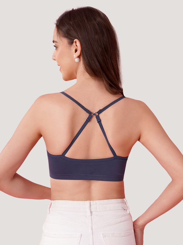 Kalyani Mia Full Coverage Double Layered Cups Cotton Beginners Bra |Pack of 3 S.BLUE & EVENING BLUE & ONION RUST