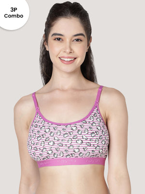 KB710004 Printed Beginner Bra/Yoga Bra/Training Bra | Pack of 3-ASSORTED