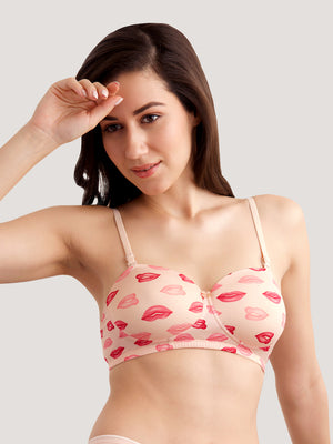 Kalyani Coco Soft Padded Demi Coverage Seamless Printed T-Shirt Bras | Pack of 2 | Colors & Prints May Vary