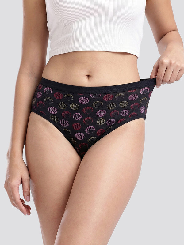 Kalyani 3525 Medium Coverage Cotton Lycra Fabric Mid Waist Printed Hipster Panties for Women | Pack of 6 | Colors and Prints may vary