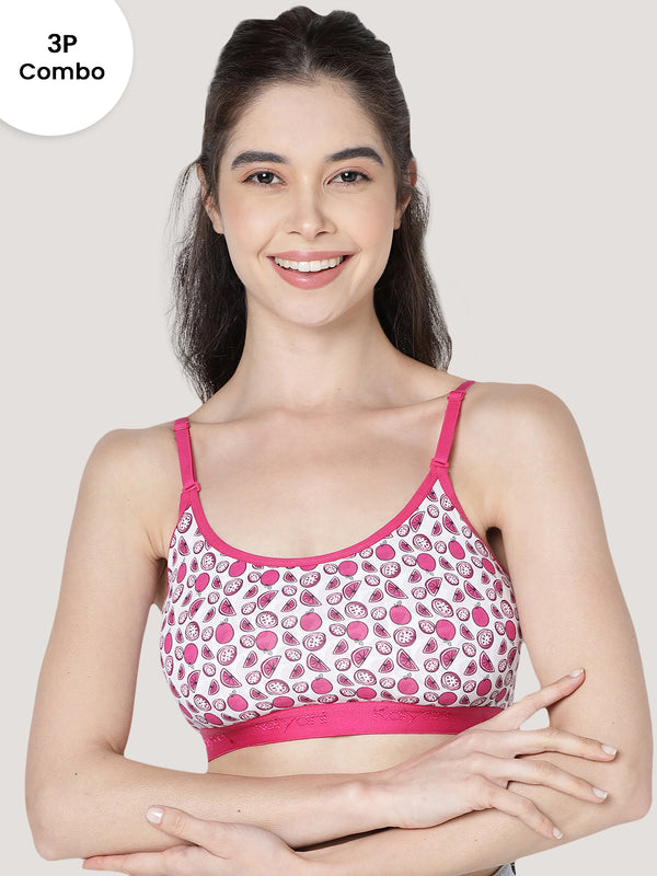 KB710001 Printed Beginner Bra/Yoga Bra/Training Bra | Pack of 3-ASSORTED