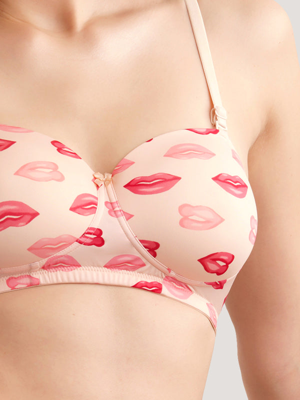 Kalyani Coco Soft Padded Demi Coverage Seamless Printed T-Shirt Bras | Pack of 2 | Colors & Prints May Vary