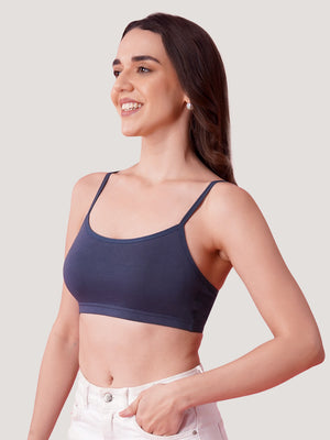 Kalyani Mia Full Coverage Double Layered Cups Cotton Beginners Bra |Pack of 3 EVENING BLUE NUDE ONION RUST