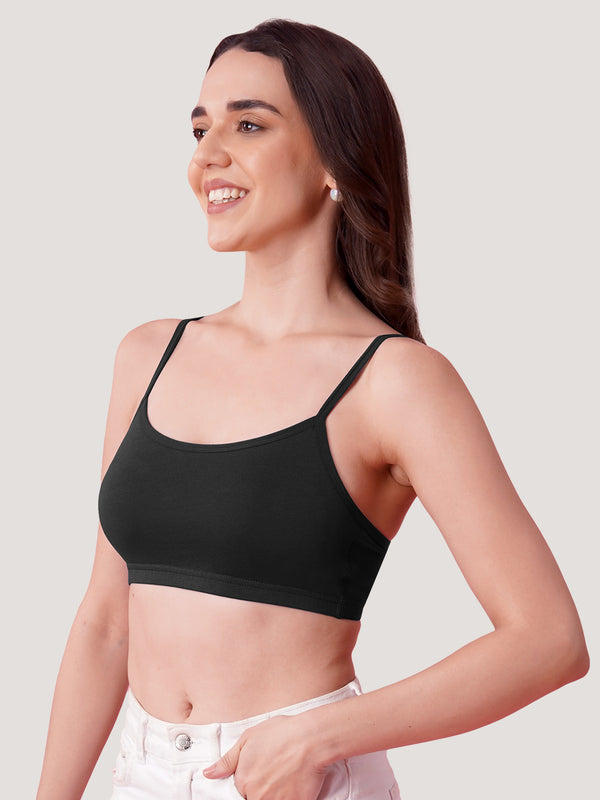 Kalyani Mia Full Coverage Double Layered Cups Cotton Beginners Bra |Pack of 3 EVENING BLUE WHITE  BLACK