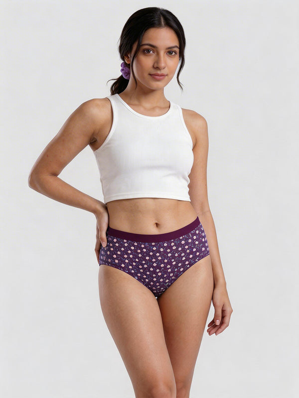 Kalyani 59004 Women's High Coverage Mid Waist Cotton Hipster Panties | Pack of 6 | Colors and Prints may vary