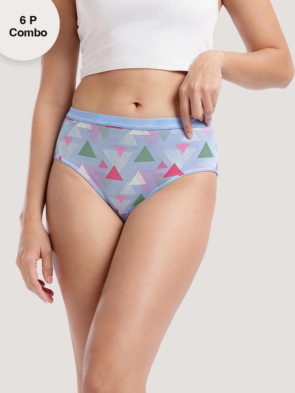 Kalyani 59004 Women's High Coverage Mid Waist Cotton Hipster Panties | Pack of 6 | Colors and Prints may vary