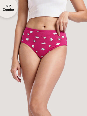 Kalyani 69005 High Coverage Premium Cotton Lycra Fabric Hipster Style Printed Panties for Women | Pack of 6 | Colors and Prints may vary