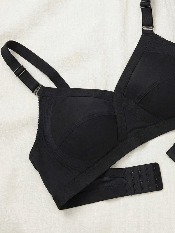 Kalyani Vega Ultimate Support Cross-Front Full Coverage Rich Cotton Bra with Side-Elastic Lift (C-F Cups) | Pack of 2 |BLACK BLACK
