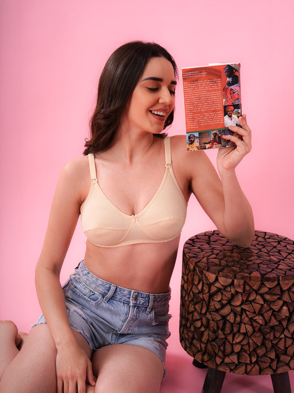 Pranika Non Padded Seamed Everyday Bra | Pack of 3 GREY L.PEACH BLACK