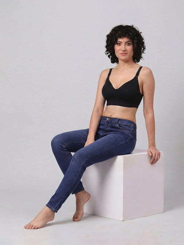 Kalyani Ashley Double Layered Seamless Cups Full Coverage Cotton Lycra Bra | Pack of 2 |GREY BLACK