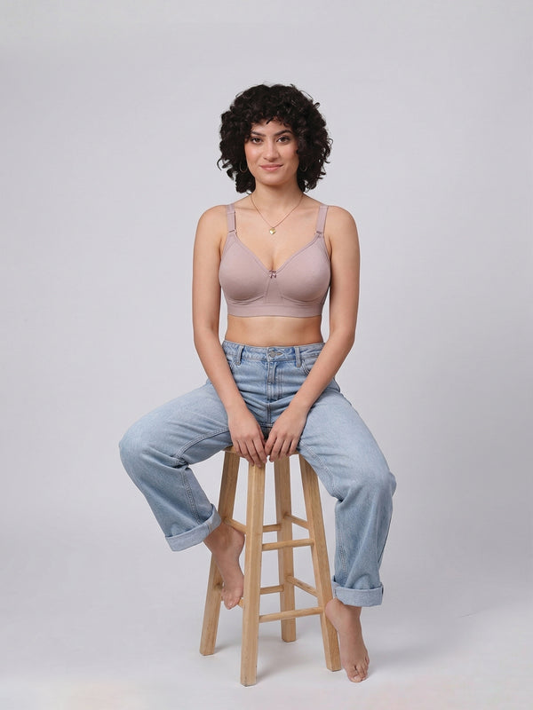 Kalyani Ashley Double Layered Seamless Cups Full Coverage Cotton Lycra Bra | Pack of 2 |FAWN FAWN