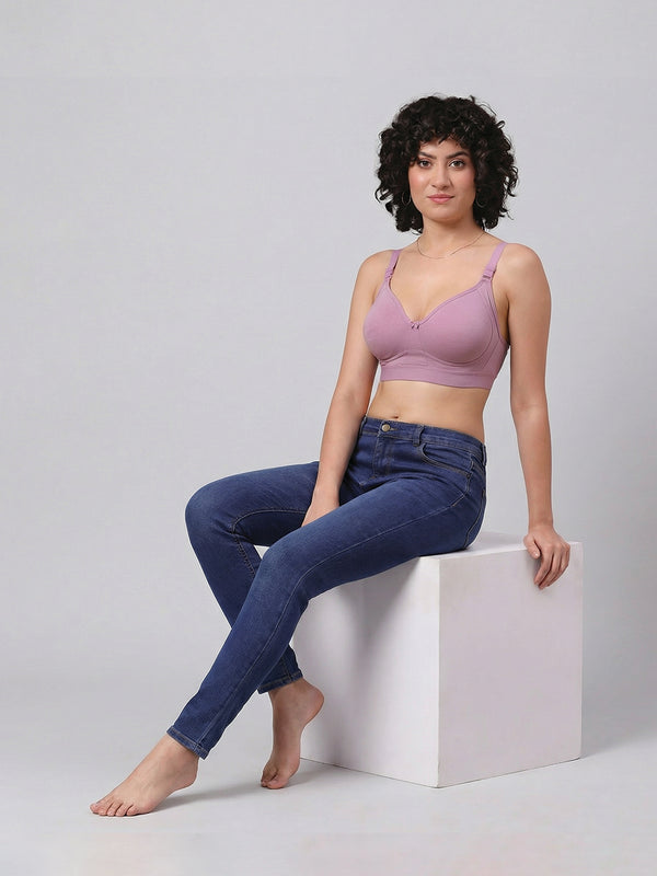 Kalyani Ashley Double Layered Seamless Cups Full Coverage Cotton Lycra Bra | Pack of 2 |GREY ONION