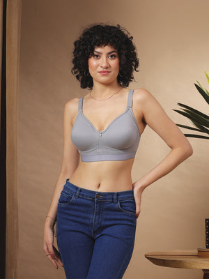 Kalyani Ashley Double Layered Seamless Cups Full Coverage Cotton Lycra Bra | Pack of 2 |GREY GREY