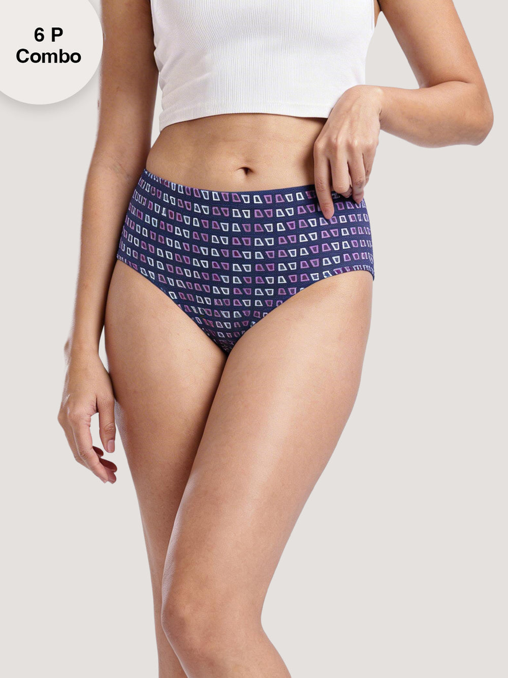 Kalyani 9535 Women's Full Coverage Grip Mid Waist Printed Hipster Panties | Pack of 6 | Colors and Prints may vary