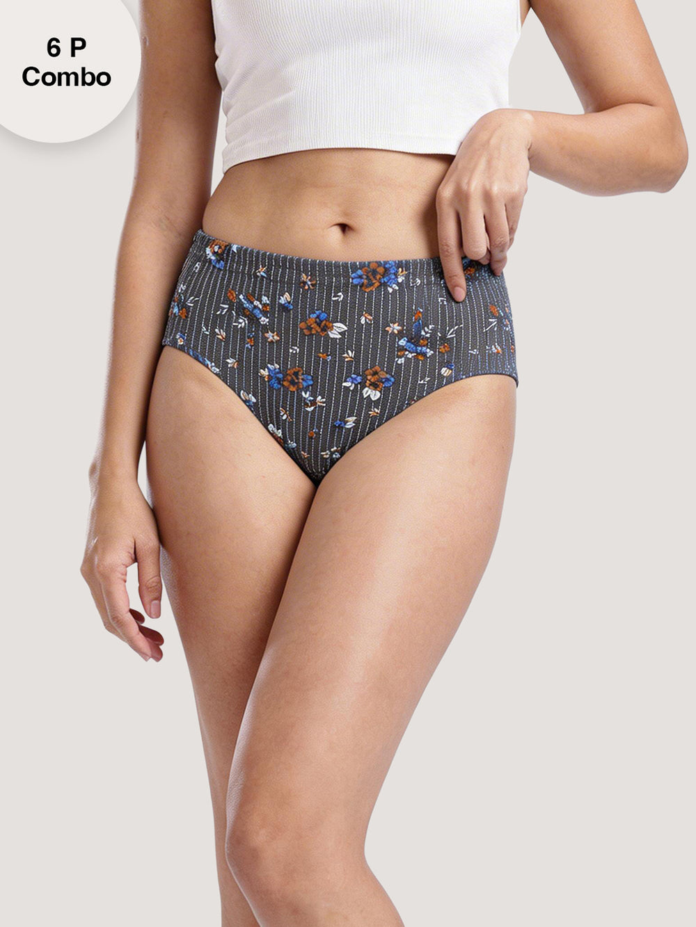 Kalyani 9536 Women's Full Coverage Grip Mid Waist Printed Hipster Panties | Pack of 6 | Colors and Prints may vary
