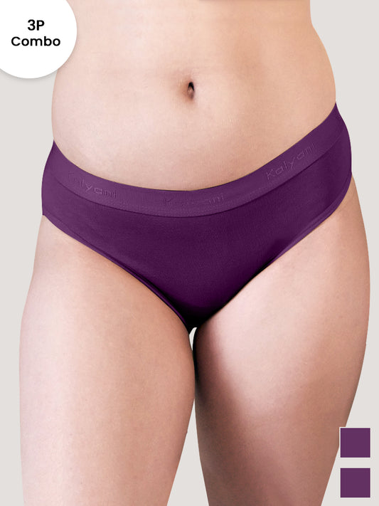 Sensa Low Waist Bikini Panties | Pack of 3-BURGUNDY BURGUNDY BURGUNDY