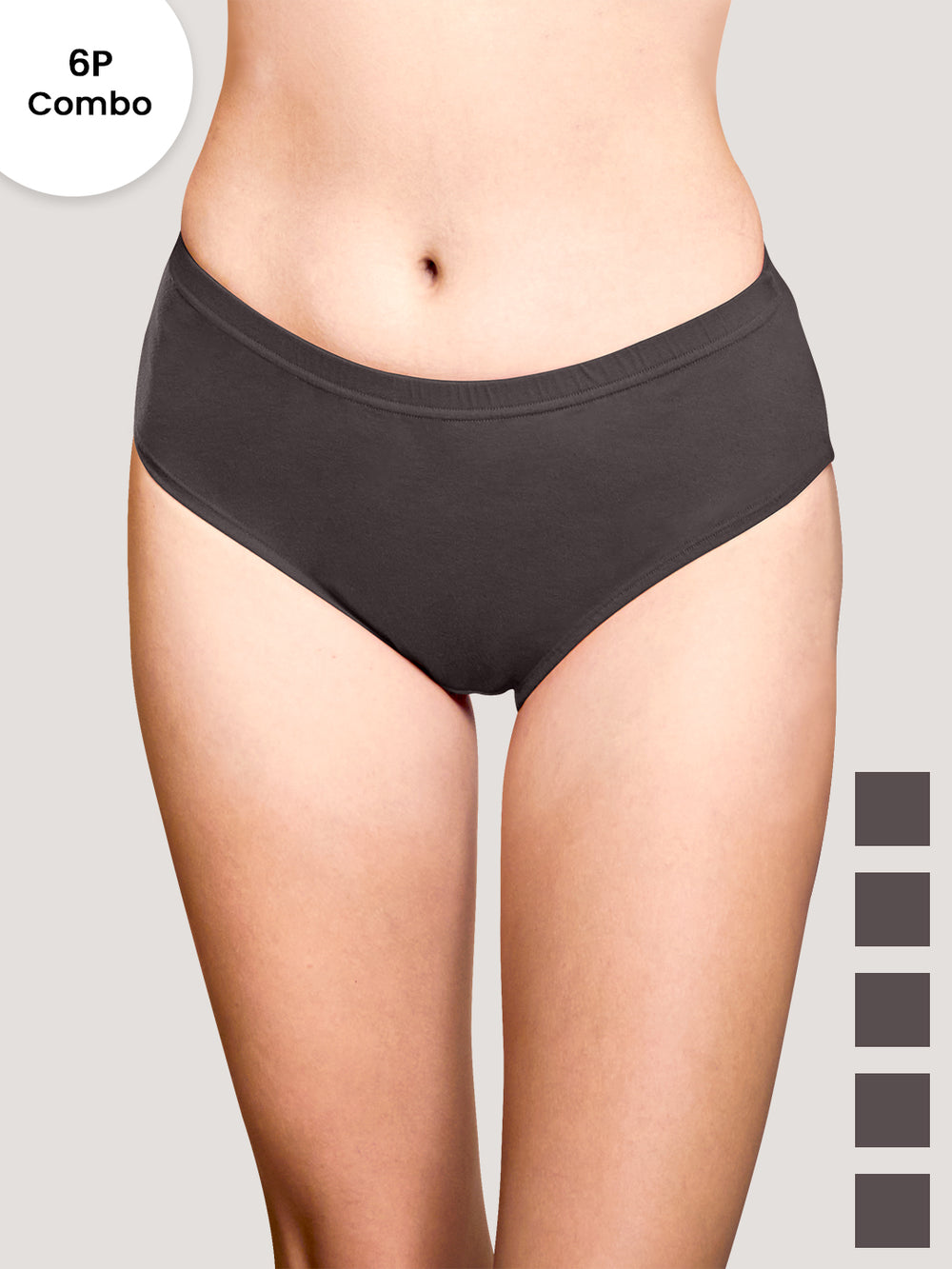 Theo Woman's Inner Elastic Hipster Panties | Pack of 6-ASH ASH ASH ASH ASH ASH