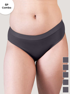 Sensa Women Bikini Style Outer Elastic Panties | Pack of 6-ASH ASH ASH ASH ASH ASH