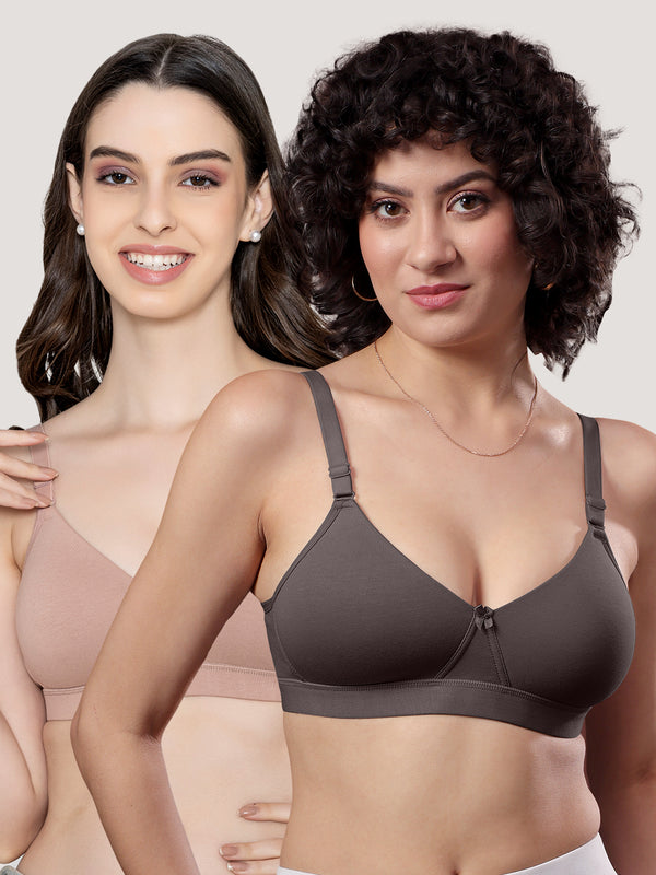 Tessa Full Support Seamless Designer Bra for Women Pack of 2-ASH FAWN