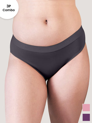 Sensa Low Waist Bikini Panties | Pack of 3-ASH ONION BURGUNDY