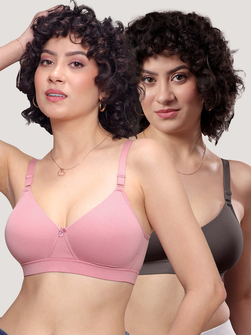 Tessa Full Support Seamless Designer Bra for Women Pack of 2-ASH ONION