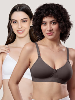 Tessa Full Support Seamless Designer Bra for Women Pack of 2-ASH WHITE