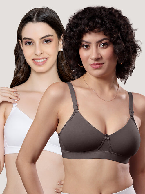 Tessa Full Support Seamless Designer Bra for Women Pack of 2-ASH WHITE