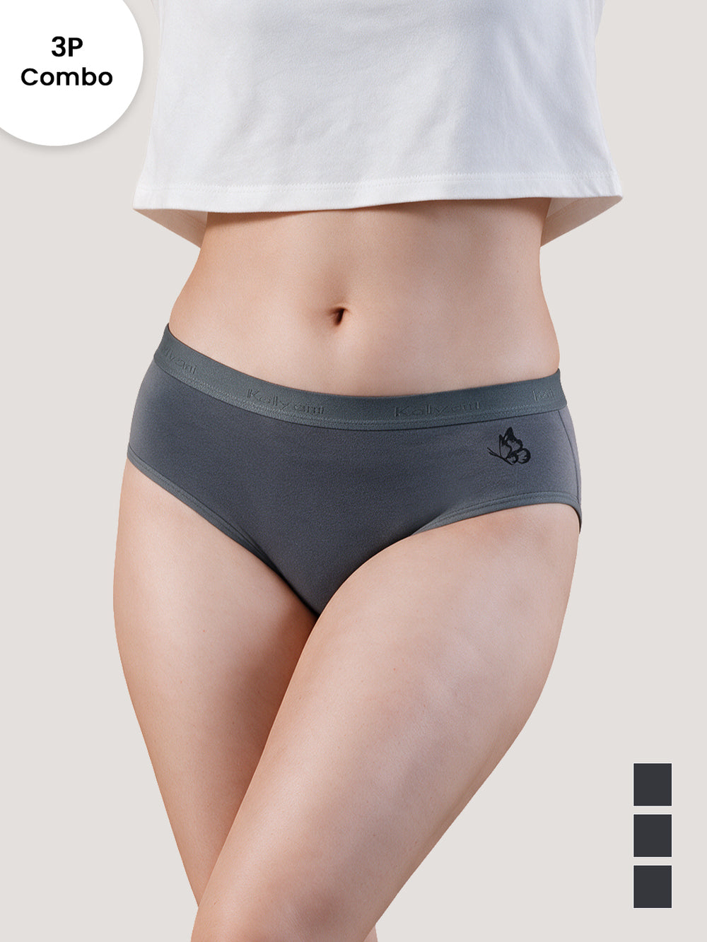 Sensa Mid-Rise Rich Cotton Hipster Panties for Women-ASH ASH ASH