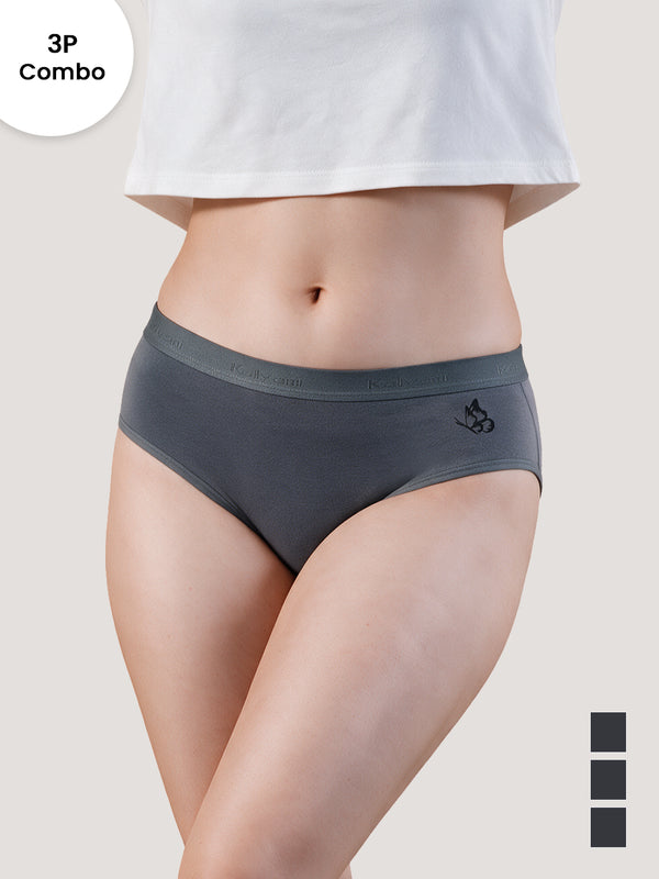 Sensa Mid-Rise Rich Cotton Hipster Panties for Women-ASH ASH ASH