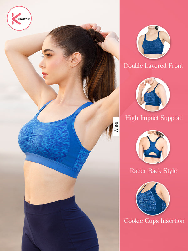 Alex High Impact Double Layered Workout/Sports Bra-M.BLUE