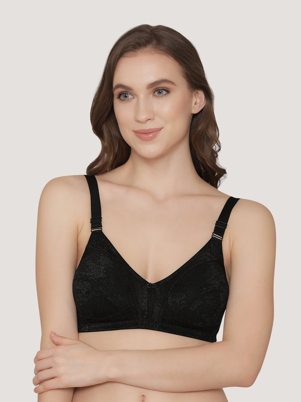 Alvina Non Padded Wirefree Embroidered Lace Bra-BLACK